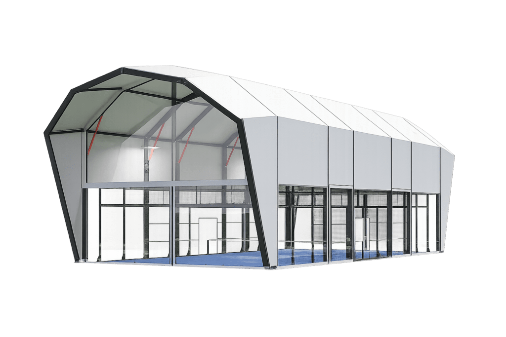 Moderne padelbaan met glazige wanden